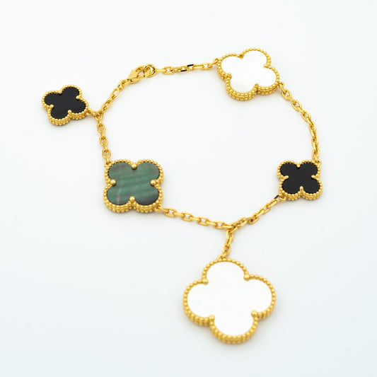 [Kincade Jewelrys] BRACELET TRÈFLE 5 MOTIFS NACRE ONYX
