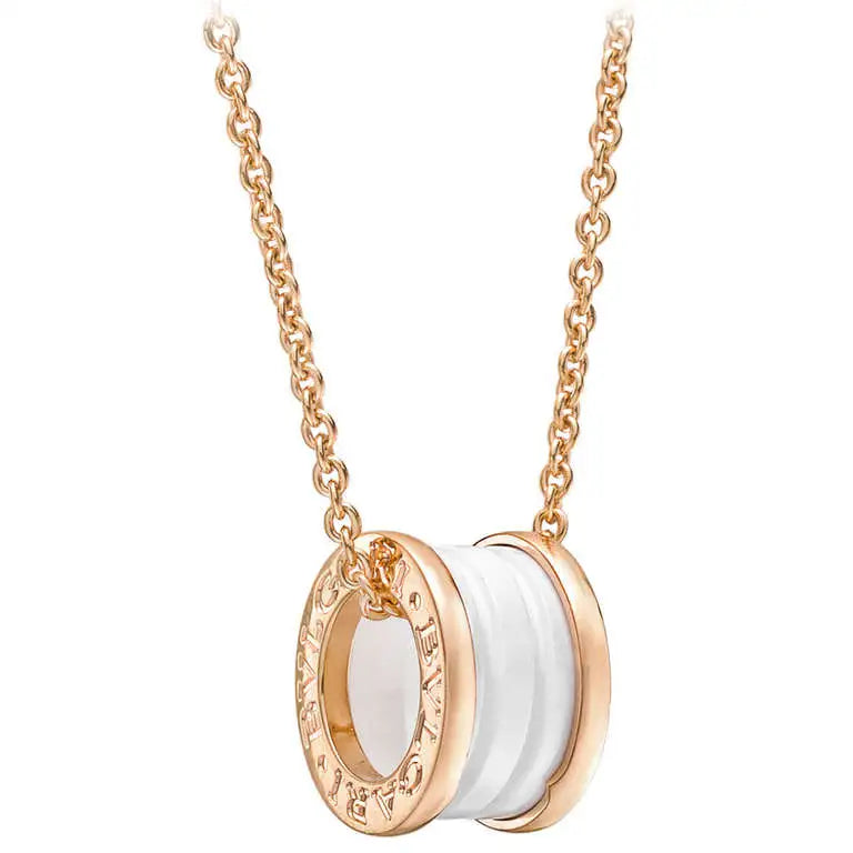 [Kincade Jewelrys] Collier en céramique blanche et diamants ZERO 1, or rose
