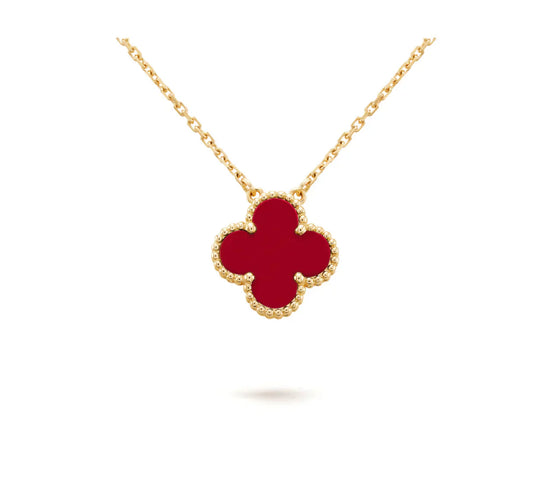 [Kincade Jewelrys] Collier à fleur unique en cornaline et trèfle 15 mm