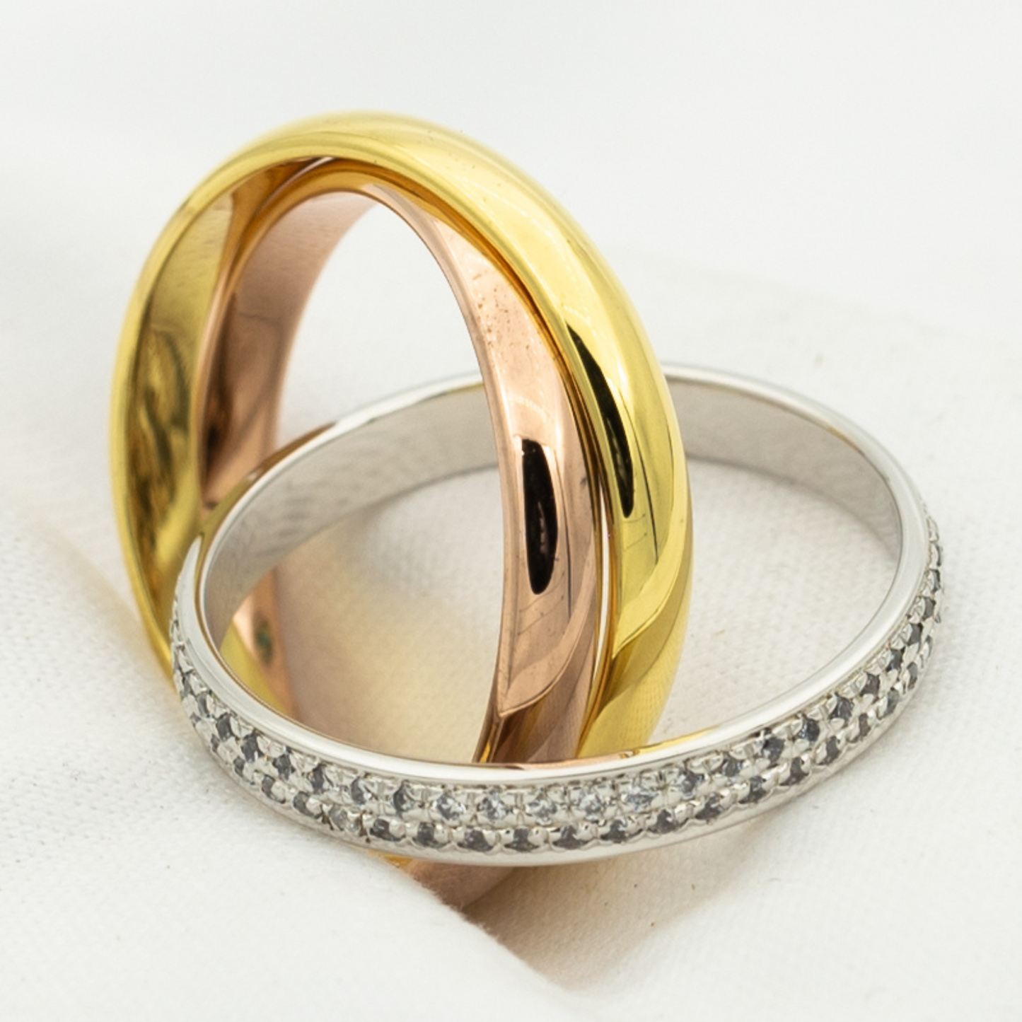 [Kincade Jewelrys] BAGUE TRINITY OR OR ROSE ARGENT DIAMANTS 