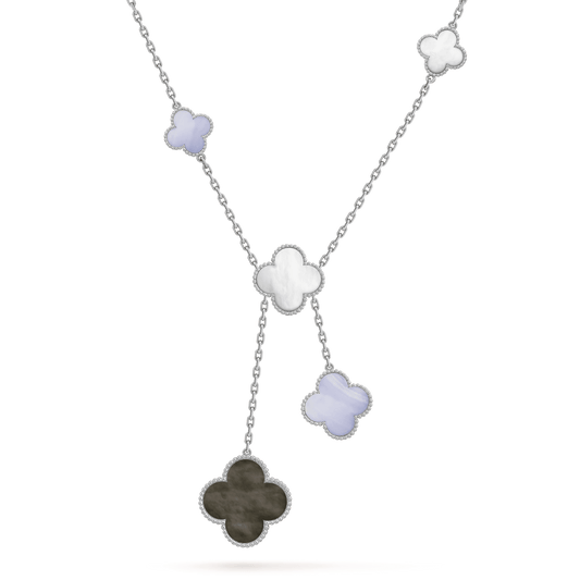[Kincade Jewelrys] COLLIER EN CALCÉDOINE ET NACRE TRÈFLE ARGENT 6 MOTIFS 