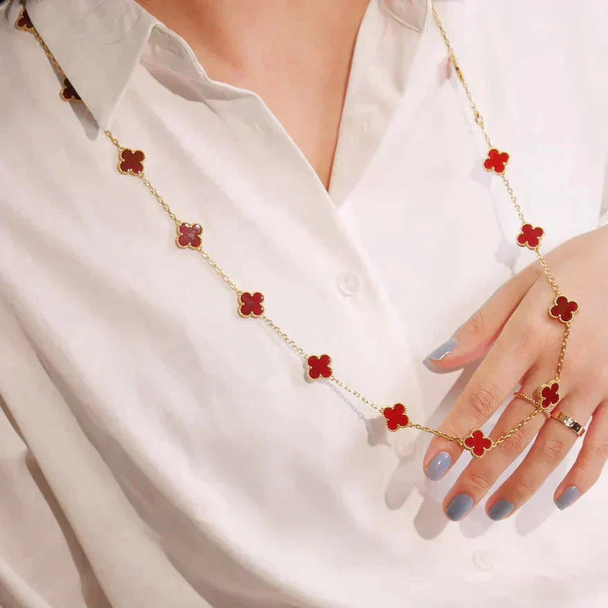 [Kincade Jewelrys] COLLIER CORNALINE À 20 MOTIFS DE TRÈFLE