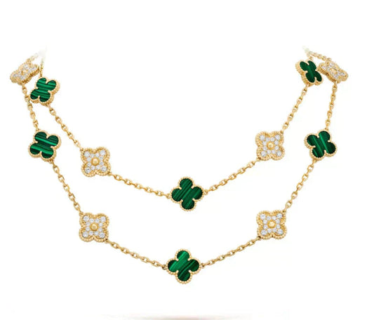 [Kincade Jewelrys] COLLIER TRÈFLE 20 MOTIFS MALACHITE DIAMANT