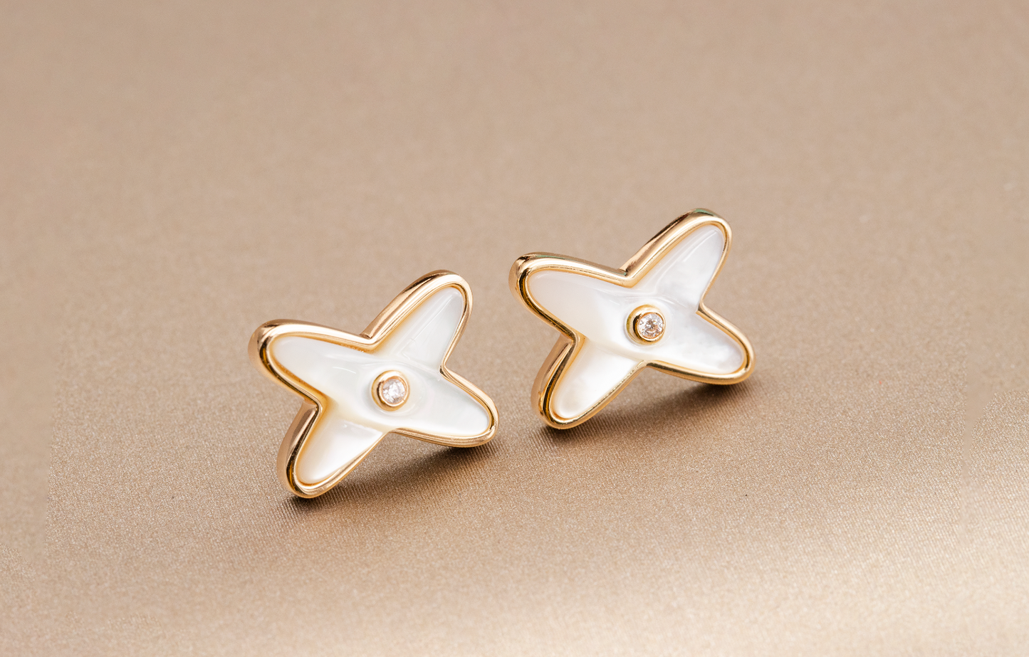 [Kincade Jewelrys]JEUX DE WHITE MOP ROSE GOLD DIAMOND EARRINGS
