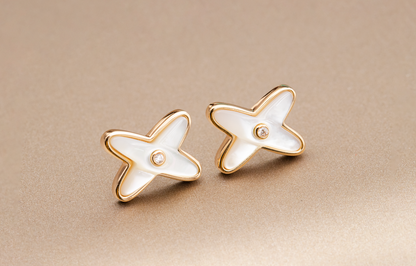 [Kincade Jewelrys]JEUX DE WHITE MOP ROSE GOLD DIAMOND EARRINGS