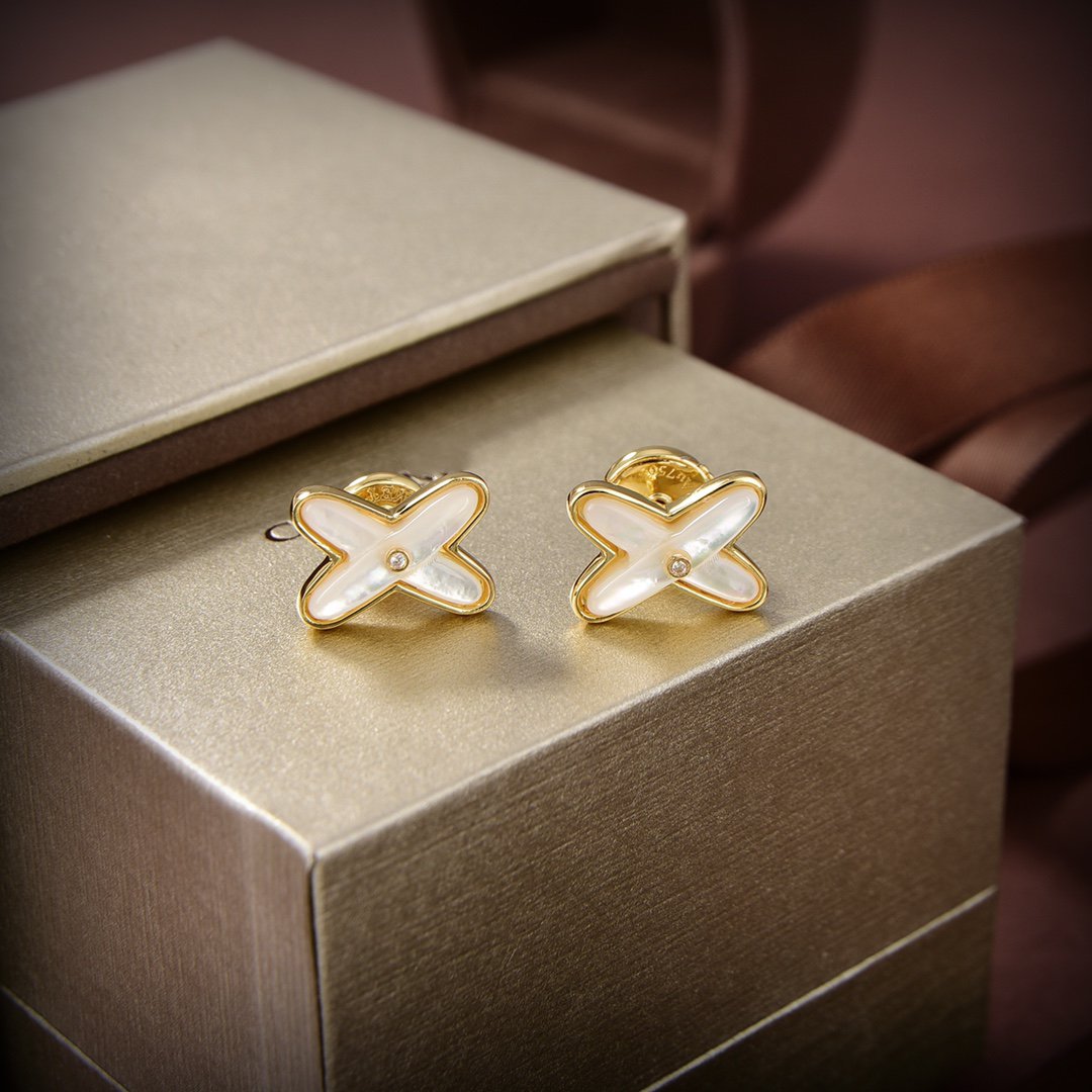 [Kincade Jewelrys]JEUX DE WHITE MOP GOLD DIAMOND EARRINGS