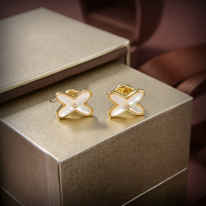 [Kincade Jewelrys]JEUX DE WHITE MOP GOLD DIAMOND EARRINGS