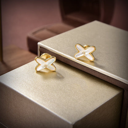 [Kincade Jewelrys]JEUX DE WHITE MOP GOLD DIAMOND EARRINGS
