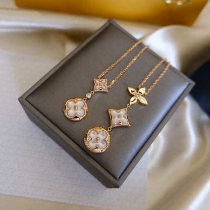 [Kincade Jewelrys] COLLIER LARIAT COLOR BLOSSOM OR ROSE NACRE BLANCHE ET DIAMANT