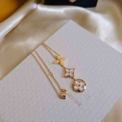 [Kincade Jewelrys] COLLIER LARIAT COLOR BLOSSOM OR ROSE NACRE BLANCHE ET DIAMANT