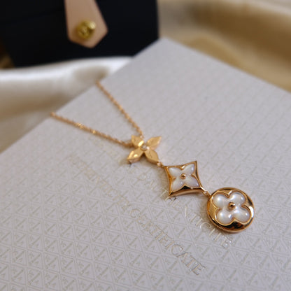 [Kincade Jewelrys] COLLIER LARIAT COLOR BLOSSOM OR ROSE NACRE BLANCHE ET DIAMANT