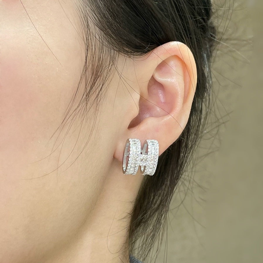 [Kincade Jewelrys]Boucles d'oreilles H avec diamants en argent