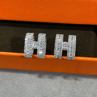 [Kincade Jewelrys]Boucles d'oreilles H avec diamants en argent