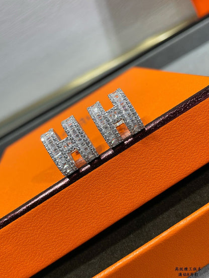 [Kincade Jewelrys]Boucles d'oreilles H avec diamants en argent