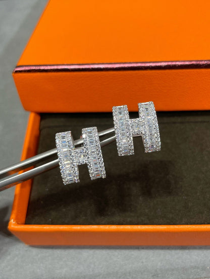 [Kincade Jewelrys]Boucles d'oreilles H avec diamants en argent