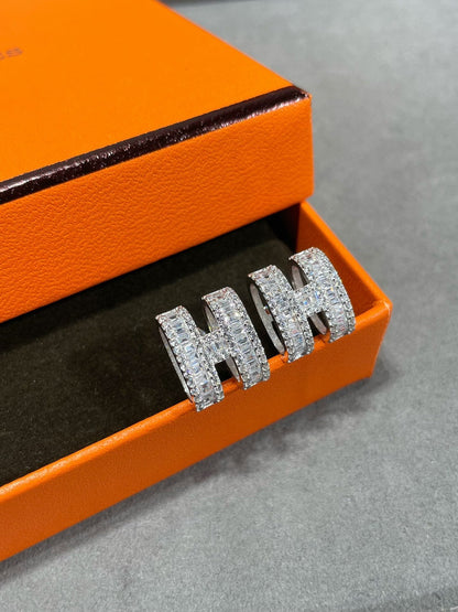 [Kincade Jewelrys]Boucles d'oreilles H avec diamants en argent