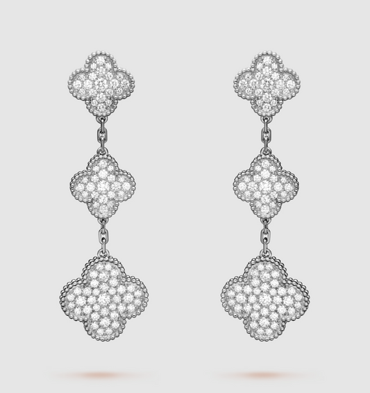 [Kincade Jewelrys]Boucles d'oreilles pendantes en argent et diamants à trois motifs Clover