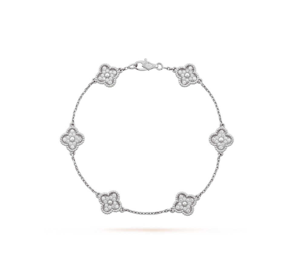 [Kincade Jewelrys] Bracelet en argent et diamants avec six motifs de trèfle