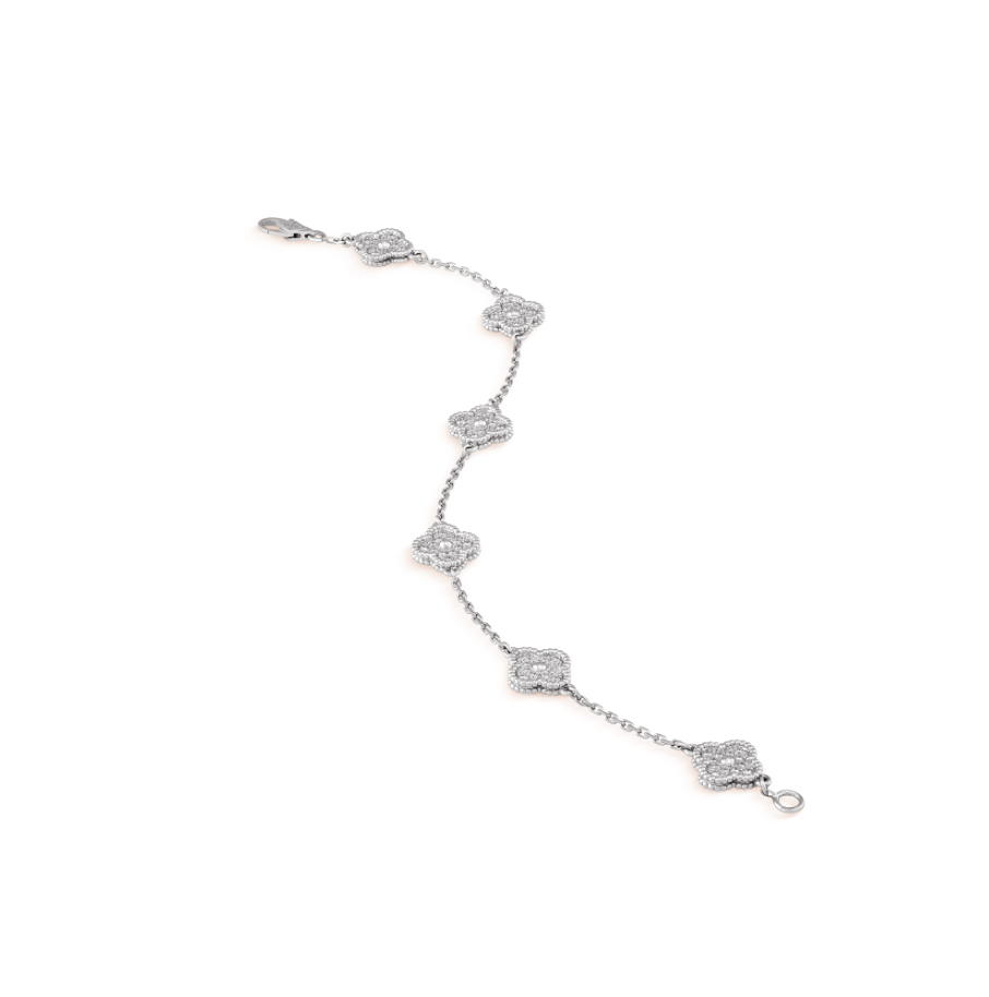 [Kincade Jewelrys] Bracelet en argent et diamants avec six motifs de trèfle