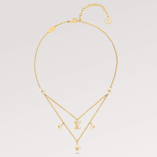 [Kincade Jewelrys] COLLIER DOUBLE RANGÉE EN NACRE DORÉE FLOWERGRAM