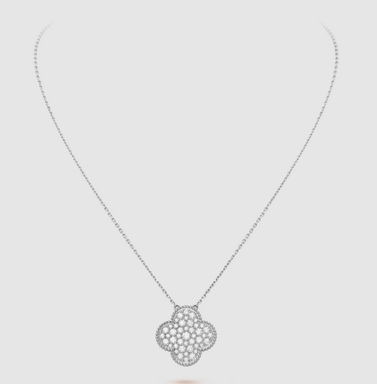 [Kincade Jewelrys] Collier en argent pavé de diamants avec pendentif en forme de trèfle de 25 mm