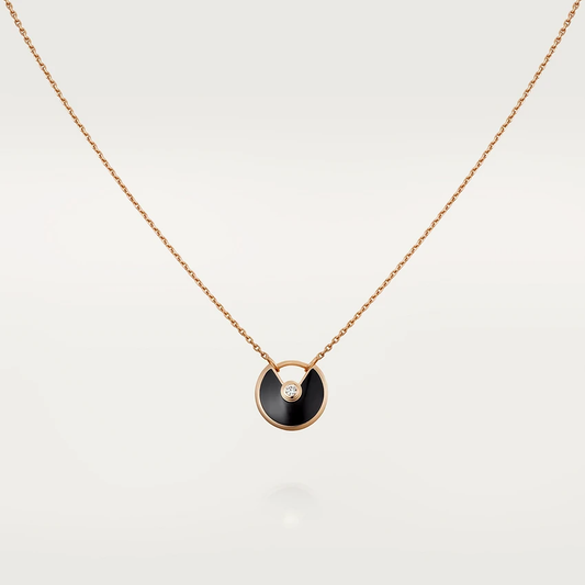 [Kincade Jewelrys] COLLIER AMULETTE EN OR ROSE ET ONYX