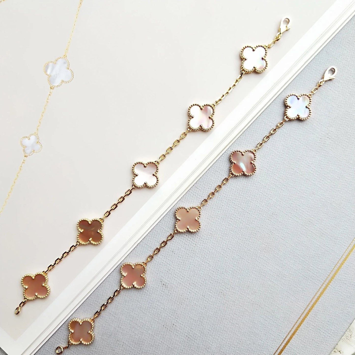 [Kincade Jewelrys] Bracelet en nacre rose CLOVER 5