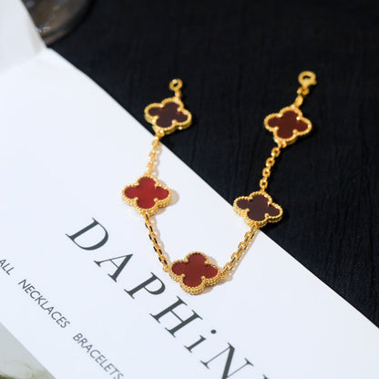 [Kincade Jewelrys]CLOVER 5 MOTIFS RED AGATE  BRACELET
