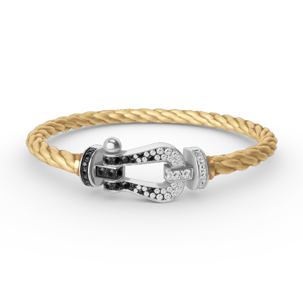 [Kincade Jewelrys] FORCE GRAND BRACELET FER À CHEVAL NOIR ET BLANC DIAMANT ARGENT