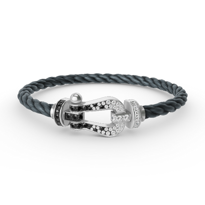 [Kincade Jewelrys] FORCE GRAND BRACELET FER À CHEVAL NOIR ET BLANC DIAMANT ARGENT