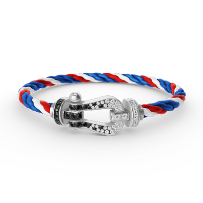 [Kincade Jewelrys] FORCE GRAND BRACELET FER À CHEVAL NOIR ET BLANC DIAMANT ARGENT