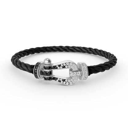 [Kincade Jewelrys] FORCE GRAND BRACELET FER À CHEVAL NOIR ET BLANC DIAMANT ARGENT
