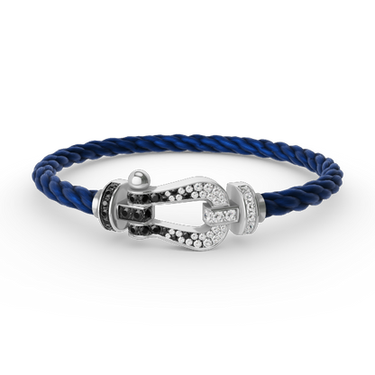 [Kincade Jewelrys] FORCE GRAND BRACELET FER À CHEVAL NOIR ET BLANC DIAMANT ARGENT