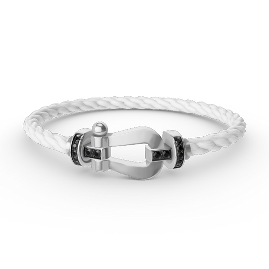 [Kincade Jewelrys]Pulsera de herradura grande con diamantes negros y plata