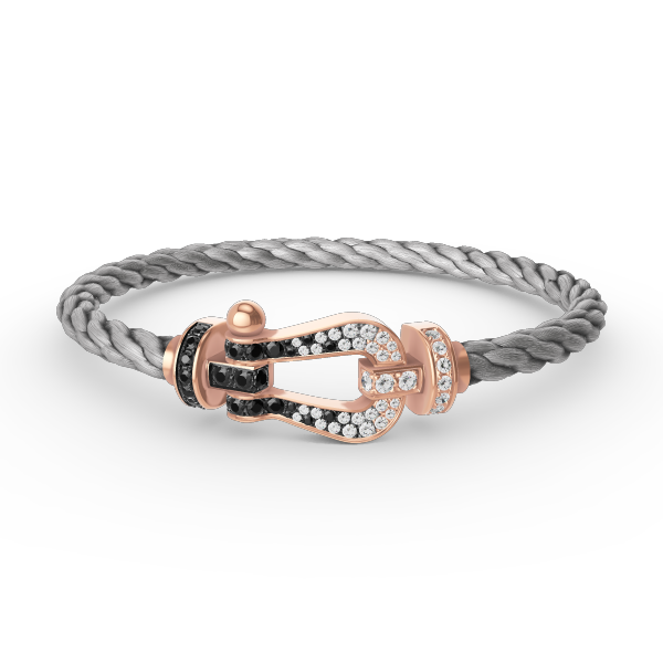 [Kincade Jewelrys] BRACELET FORCE LARGE FER À CHEVAL NOIR ET BLANC DIAMANT OR ROSE