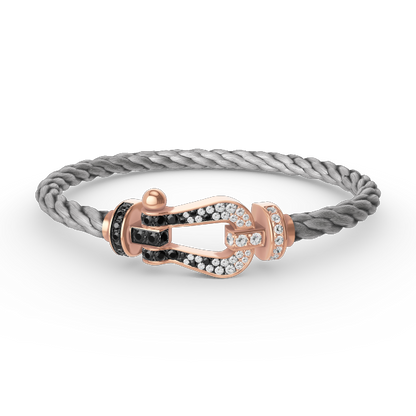 [Kincade Jewelrys] BRACELET FORCE LARGE FER À CHEVAL NOIR ET BLANC DIAMANT OR ROSE
