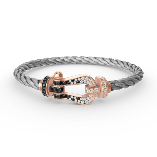 [Kincade Jewelrys] PULSERA FORCE DE HERRADURA GRANDE CON DIAMANTES BLANCOS Y NEGROS EN ORO ROSA