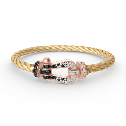 [Kincade Jewelrys] BRACELET FORCE LARGE FER À CHEVAL NOIR ET BLANC DIAMANT OR ROSE