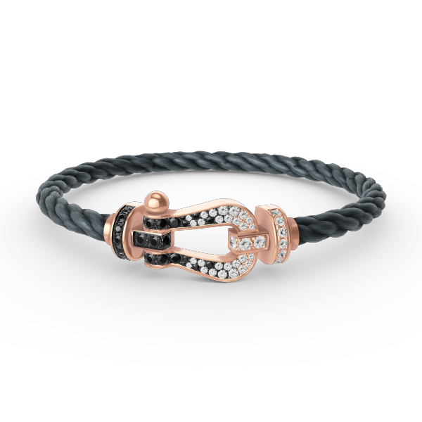 [Kincade Jewelrys] BRACELET FORCE LARGE FER À CHEVAL NOIR ET BLANC DIAMANT OR ROSE
