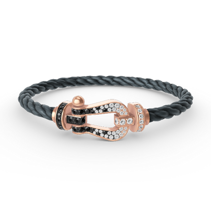 [Kincade Jewelrys] BRACELET FORCE LARGE FER À CHEVAL NOIR ET BLANC DIAMANT OR ROSE