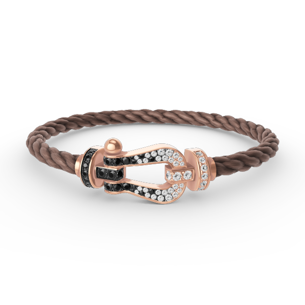 [Kincade Jewelrys] BRACELET FORCE LARGE FER À CHEVAL NOIR ET BLANC DIAMANT OR ROSE