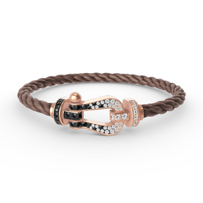 [Kincade Jewelrys] BRACELET FORCE LARGE FER À CHEVAL NOIR ET BLANC DIAMANT OR ROSE