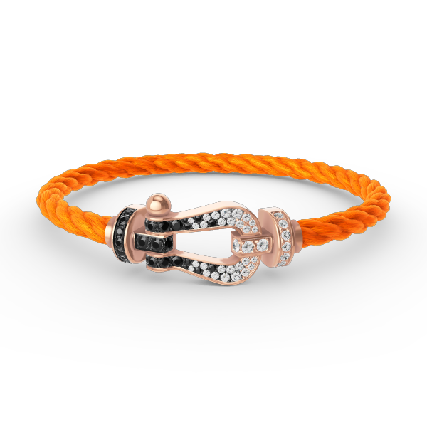 [Kincade Jewelrys] BRACELET FORCE LARGE FER À CHEVAL NOIR ET BLANC DIAMANT OR ROSE