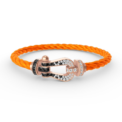 [Kincade Jewelrys] BRACELET FORCE LARGE FER À CHEVAL NOIR ET BLANC DIAMANT OR ROSE