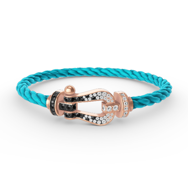 [Kincade Jewelrys] BRACELET FORCE LARGE FER À CHEVAL NOIR ET BLANC DIAMANT OR ROSE