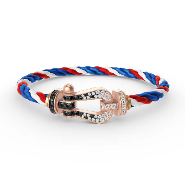 [Kincade Jewelrys] BRACELET FORCE LARGE FER À CHEVAL NOIR ET BLANC DIAMANT OR ROSE
