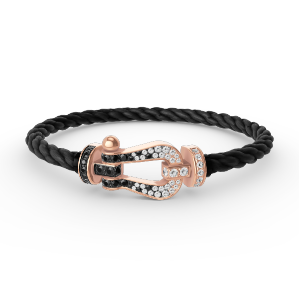 [Kincade Jewelrys] BRACELET FORCE LARGE FER À CHEVAL NOIR ET BLANC DIAMANT OR ROSE