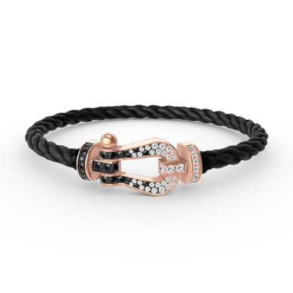 [Kincade Jewelrys] BRACELET FORCE LARGE FER À CHEVAL NOIR ET BLANC DIAMANT OR ROSE