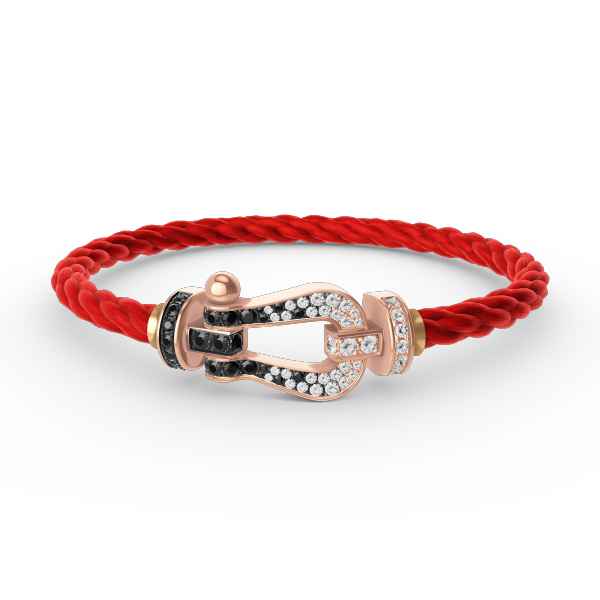 [Kincade Jewelrys] BRACELET FORCE LARGE FER À CHEVAL NOIR ET BLANC DIAMANT OR ROSE