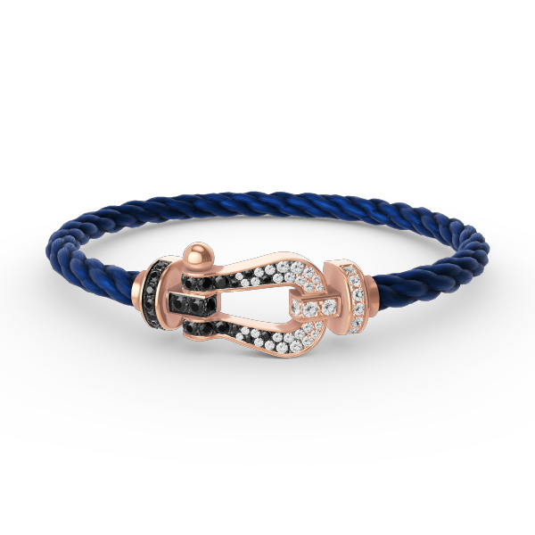 [Kincade Jewelrys] BRACELET FORCE LARGE FER À CHEVAL NOIR ET BLANC DIAMANT OR ROSE